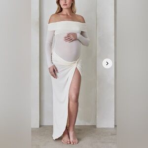 Bumpsuit off the shoulder mesh top and soft mesh skirt set